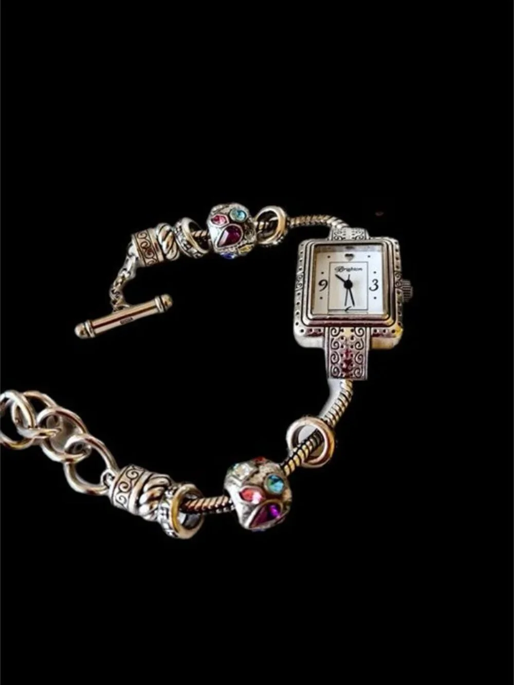Brighton Short Hills Japan Movement Silver Watch Colorful Beads New Battery